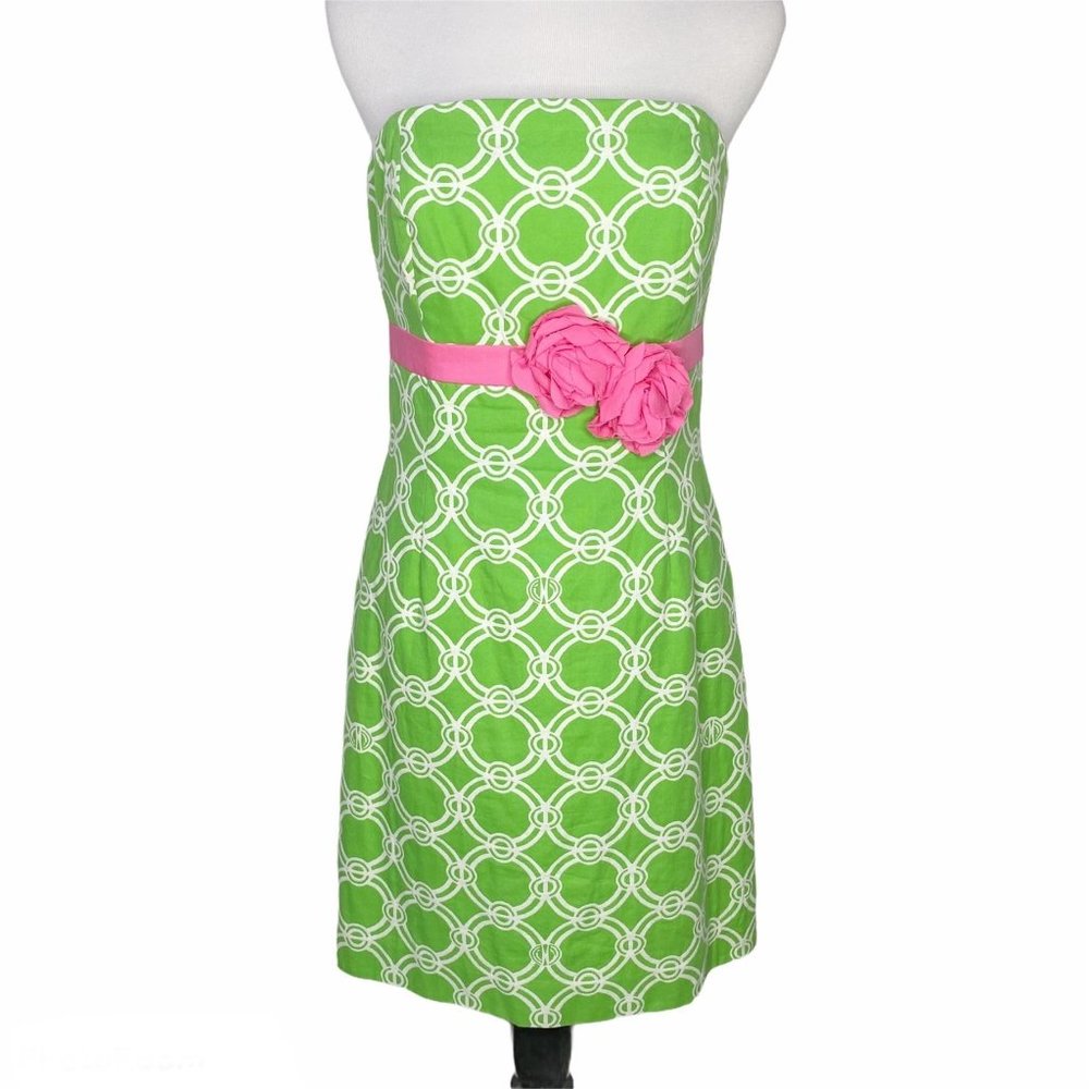 LILLY PULITZER Green Bowen Circle of Roses Jacquard Strapless Dress 6